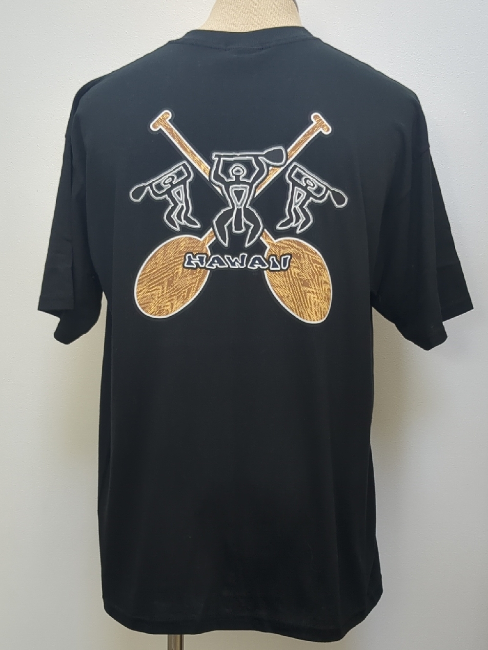 Vintage AS Sports Hawaii Black Graphic Surf Tee Shirt Paddle Tribal Men’s XL Y2K